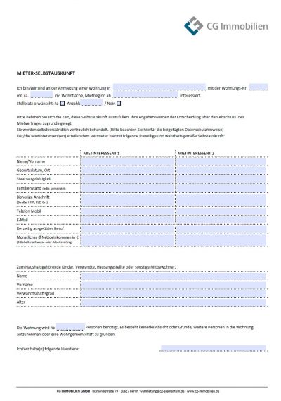 Mieter-Selbstauskunft-Wohnen CG ImmobilienVorschau